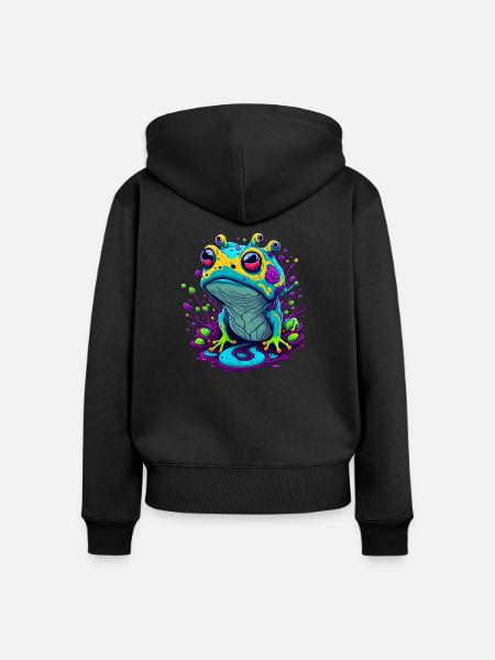 Trippy Frog 03 - Frauen Premium Bio Zip Hoodie - Schwarz