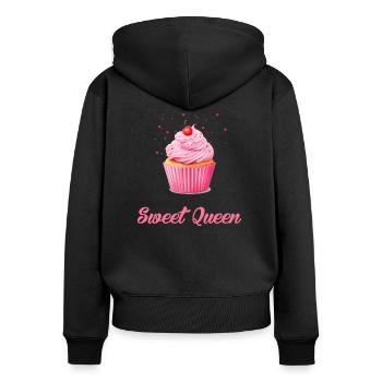 Sweet Queen Cupcake - Frauen Premium Bio Zip Hoodie - Schwarz - Hinten - Julia (174cm)