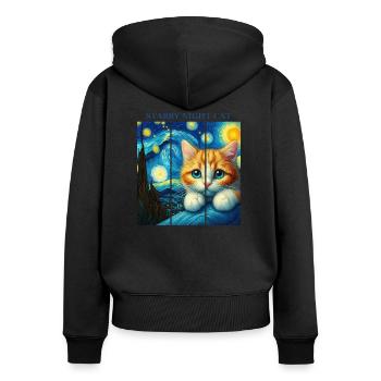 Starry Night Cat - Women's Premium Organic Zip Hoodie - black - Back - Julia (174cm)