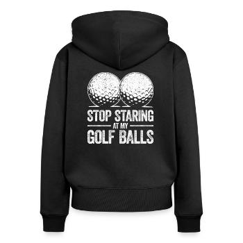 S’il vous plaît, ne regardez pas mes balles de golf - Sweat à capuche zippé Premium bio Femme - noir - Dos - Julia (174cm)