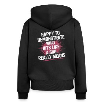 Force et confiance en soi en karaté - Sweat à capuche zippé Premium bio Femme - noir - Dos - Julia (174cm)