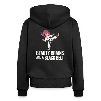 Des filles fortes et la puissance du karaté - Sweat à capuche zippé Premium bio Femme - noir - Dos - Julia (174cm)
