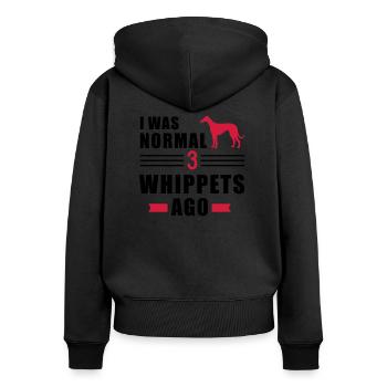 Whippet - Frauen Premium Bio Zip Hoodie - Schwarz - Hinten - Julia (174cm)