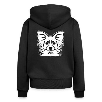 Papillon - Frauen Premium Bio Zip Hoodie - Schwarz - Hinten - Julia (174cm)