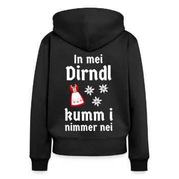 Bayern In mei Dirndl kumm i nimmer nei - Frauen Premium Bio Zip Hoodie - Schwarz - Hinten - Julia (174cm)