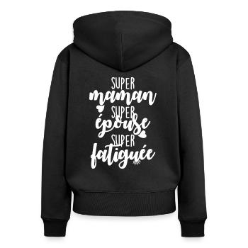 Humour maman - Sweat à capuche zippé Premium bio Femme - noir - Dos - Julia (174cm)