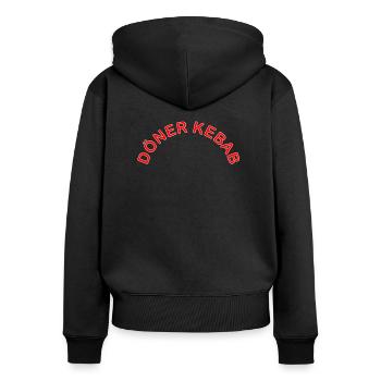 Döner Kebab Schriftzug - Frauen Premium Bio Zip Hoodie - Schwarz - Hinten - Julia (174cm)
