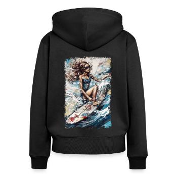 Bikini surf lady avec des vibrations estivales dans un style vintage - Sweat à capuche zippé Premium bio Femme - noir - Dos - Julia (174cm)
