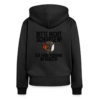 Bitte nicht schubsen ich habe Pudding - Frauen Premium Bio Zip Hoodie - Schwarz - Hinten - Julia (174cm)