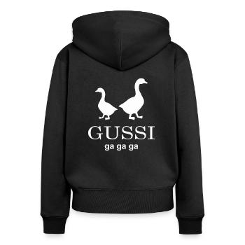 gussi ga ga ga - Frauen Premium Bio Zip Hoodie - Schwarz - Hinten - Julia (174cm)