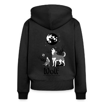 Wolf Cartoon retro style - Frauen Premium Bio Zip Hoodie - Schwarz - Hinten - Julia (174cm)