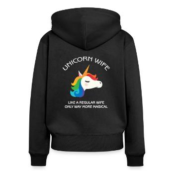 Unicorn Wife, Bride, Woman, Mothersday, Magical - Sweat à capuche zippé Premium bio Femme - noir - Dos - Julia (174cm)
