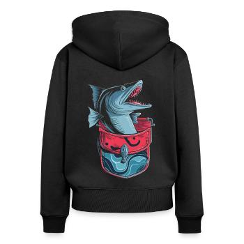 Cadeau pour l’amateur de poissons Barracuda - Sweat à capuche zippé Premium bio Femme - noir - Dos - Julia (174cm)