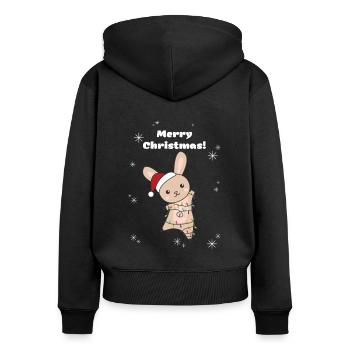 Hase fröhliche Weihnachten Winter Tiere Hasen - Frauen Premium Bio Zip Hoodie - Schwarz - Hinten - Julia (174cm)