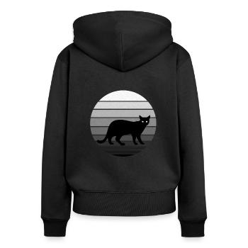 Mignon chat noir au look vintage / rétro - Sweat à capuche zippé Premium bio Femme - noir - Dos - Julia (174cm)