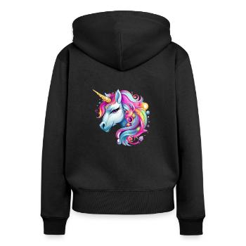 Regenbogen-Einhorn - Frauen Premium Bio Zip Hoodie - Schwarz - Hinten - Julia (174cm)