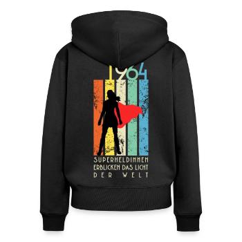 Retro Geburtstag Shirt: 1964 Superheldinnen - Frauen Premium Bio Zip Hoodie - Schwarz - Hinten - Julia (174cm)
