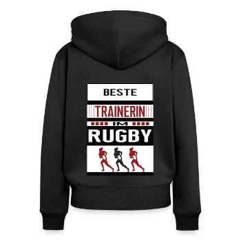 Rugby Trainerin Beste Rugbytrainerin Rugbytraining - Frauen Premium Bio Zip Hoodie - Schwarz - Hinten - Julia (174cm)
