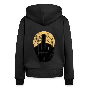 Fick dich - Frauen Premium Bio Zip Hoodie - Schwarz - Hinten - Julia (174cm)