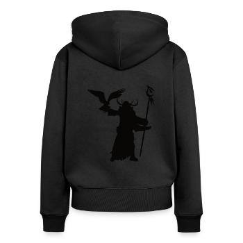 Silhouettes de chaman, pour l’amateur de stylo et de papier - Sweat à capuche zippé Premium bio Femme - noir - Dos - Julia (174cm)