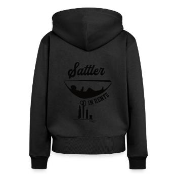 Sattler In Rente Rentner Ruhestand Sattlerei - Frauen Premium Bio Zip Hoodie - Schwarz - Hinten - Julia (174cm)