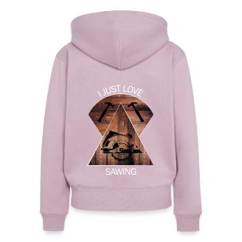 Charpentier Chambres de charpentier Craftsman Bois - Sweat à capuche zippé Premium bio Femme - rose poudré - Dos - Julia (174cm)
