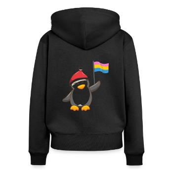 Drapeau pansexuel Pingouin Mois de la gay pride LGBT - Sweat à capuche zippé Premium bio Femme - noir - Dos - Julia (174cm)