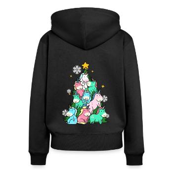 Einhorn-Tanne - Frauen Premium Bio Zip Hoodie - Schwarz - Hinten - Julia (174cm)