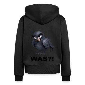 Raben Design Was?! - Frauen Premium Bio Zip Hoodie - Schwarz - Hinten - Julia (174cm)