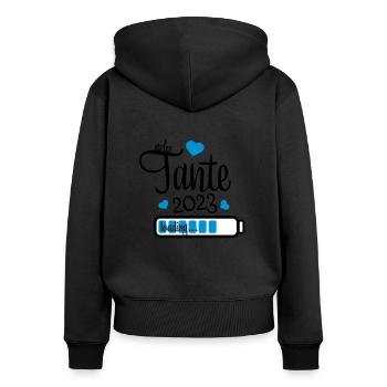 tante 2023 - Frauen Premium Bio Zip Hoodie - Schwarz - Hinten - Julia (174cm)