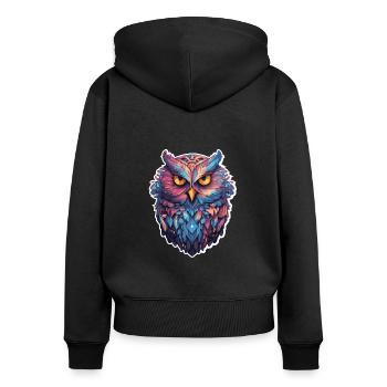 Luminous Nocturne: Holographic Owl Splendor - Women's Premium Organic Zip Hoodie - black - Back - Julia (174cm)