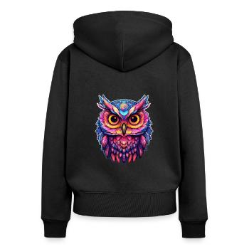 Luminous Nocturne: Holographic Owl Splendor - Women's Premium Organic Zip Hoodie - black - Back - Julia (174cm)
