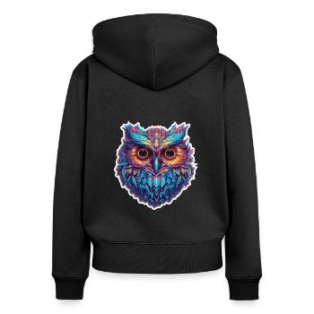 Luminous Nocturne: Holographic Owl Splendor - Women's Premium Organic Zip Hoodie - black - Back - Julia (174cm)