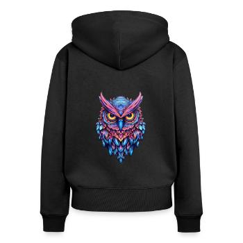 Luminous Nocturne: Holographic Owl Splendor - Women's Premium Organic Zip Hoodie - black - Back - Julia (174cm)