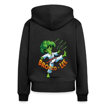 Drôle Brocoli Karaté Design Brocco-Lee en acte - Sweat à capuche zippé Premium bio Femme - noir - Dos - Julia (174cm)