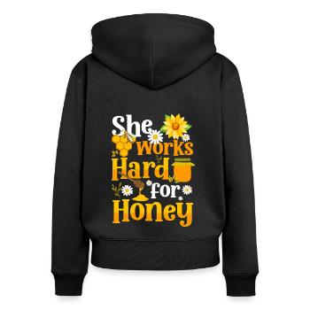 Honig Umweltschutz Züchter - Frauen Premium Bio Zip Hoodie - Schwarz - Hinten - Julia (174cm)