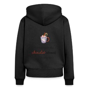 La saison du chocolat chaud est ouverte | Cadeau - Sweat à capuche zippé Premium bio Femme - noir - Dos - Julia (174cm)