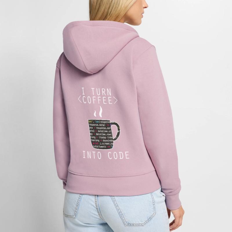 I Turn Coffee Into Code Programmer Encoder Women's Premium Organic Zip Hoodie