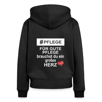 Pflege - Großes Herz - Frauen Premium Bio Zip Hoodie - Schwarz - Hinten - Julia (174cm)