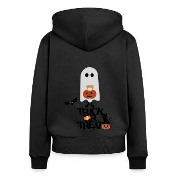 Trick or Treat Ghost - Frauen Premium Bio Zip Hoodie - Schwarz - Hinten - Julia (174cm)