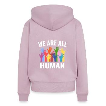 We are all humane equality - Women's Premium Organic Zip Hoodie - dusky pink - Back - Julia (174cm)
