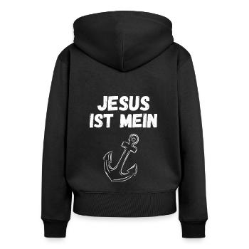 Jesus ist mein Anker Christlich Geschenk - Frauen Premium Bio Zip Hoodie - Schwarz - Hinten - Julia (174cm)
