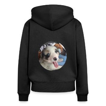 Ein ganz junger Australien Shepherd - Frauen Premium Bio Zip Hoodie - Schwarz - Hinten - Julia (174cm)