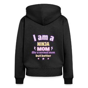 Ninja-Mama, Muttertag Geschenk, Kampfsport - Frauen Premium Bio Zip Hoodie - Schwarz - Hinten - Julia (174cm)
