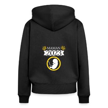 Maman en 2023. Future maman. - Sweat à capuche zippé Premium bio Femme - noir - Dos - Julia (174cm)