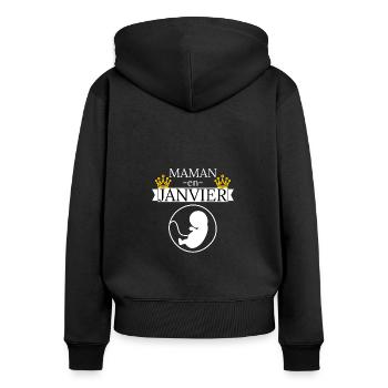 Maman en janvier. Future maman. - Sweat à capuche zippé Premium bio Femme - noir - Dos - Julia (174cm)