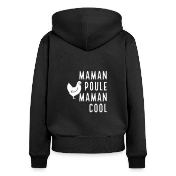 Maman poule maman cool - Sweat à capuche zippé Premium bio Femme - noir - Dos - Julia (174cm)