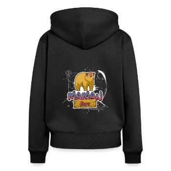 Maman ours. Fête des mères - Sweat à capuche zippé Premium bio Femme - noir - Dos - Julia (174cm)
