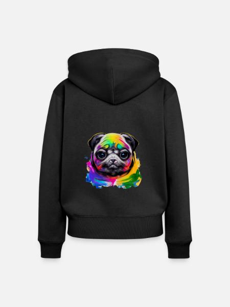 Mops in Farbe - Frauen Premium Bio Zip Hoodie - Schwarz