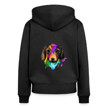 Dackel in Farbe - Frauen Premium Bio Zip Hoodie - Schwarz - Hinten - Julia (174cm)